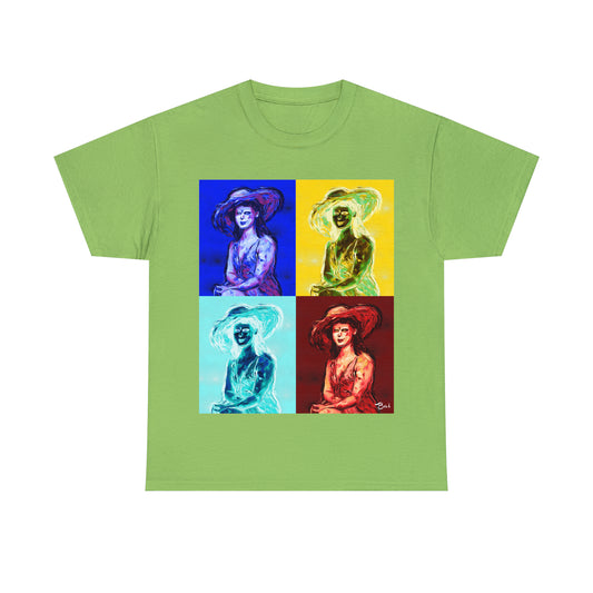 LADY IN SUN HAT (a Warhol Interpretation) - Airt on a Shirt - Unisex Heavy Cotton Tee - AUS
