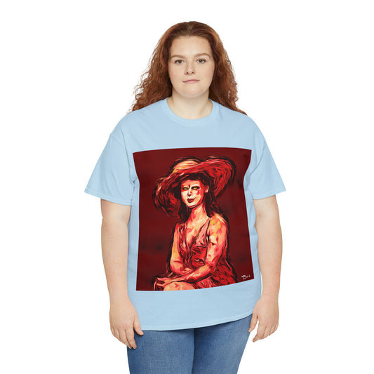 LADY IN SUN HAT (Red) - Airt on a Shirt - Unisex Heavy Cotton Tee - AUS