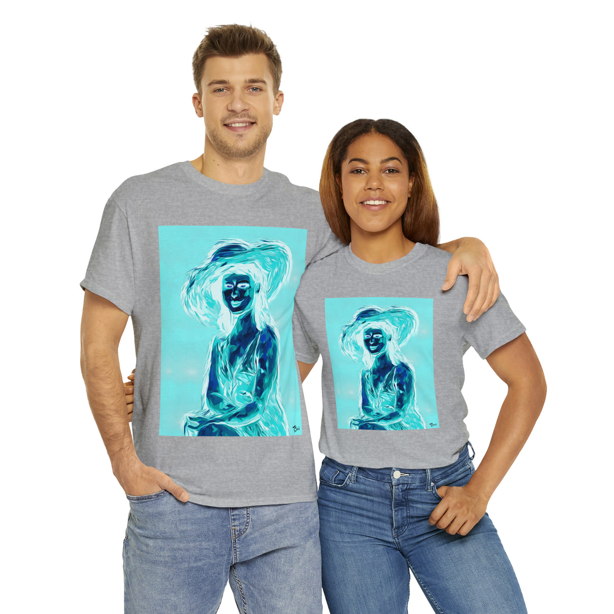 LADY IN SUN HAT (an Inversion in Red) - Airt on a Shirt - Unisex Heavy Cotton Tee - AUS
