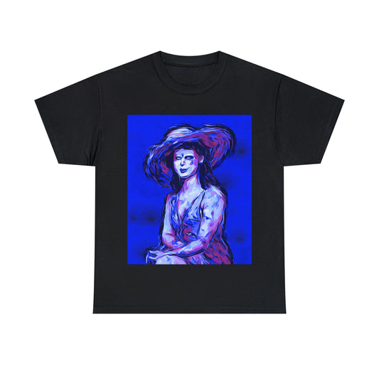 LADY IN SUN HAT (Blue) - Airt on a Shirt - Unisex Heavy Cotton Tee - AUS