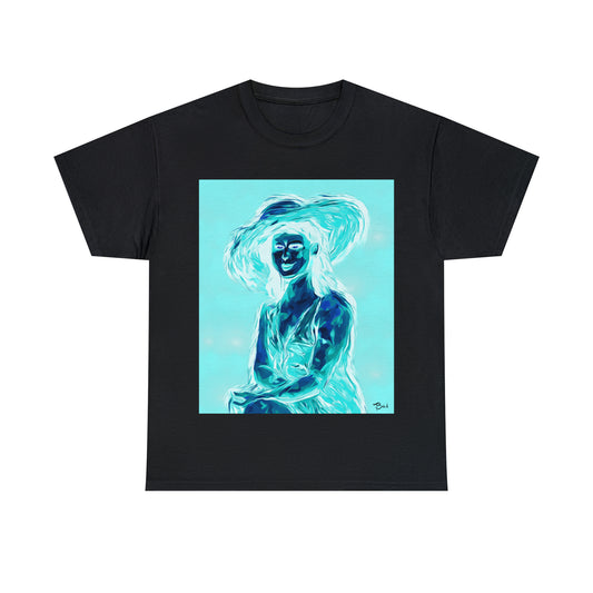 LADY IN SUN HAT (an Inversion in Red) - Airt on a Shirt - Unisex Heavy Cotton Tee - AUS