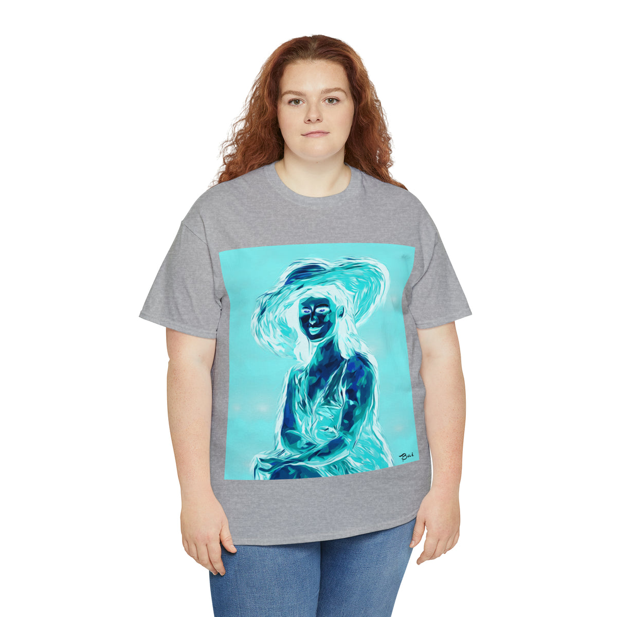 LADY IN SUN HAT (an Inversion in Red) - Airt on a Shirt  - Unisex Heavy Cotton Tee - AUS