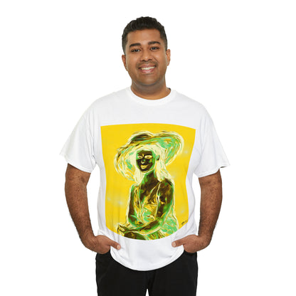 LADY IN SUN HAT (an Inversion in Blue) - Airt on a Shirt  - Unisex Heavy Cotton Tee - AUS