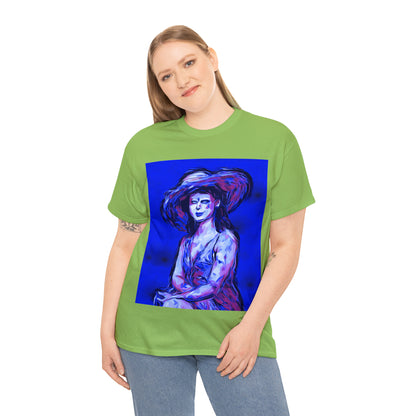 LADY IN SUN HAT (Blue) - Airt on a Shirt  - Unisex Heavy Cotton Tee - AUS