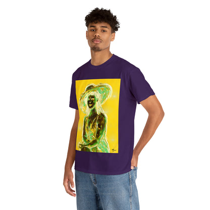 LADY IN SUN HAT (an Inversion in Blue) - Airt on a Shirt  - Unisex Heavy Cotton Tee - AUS