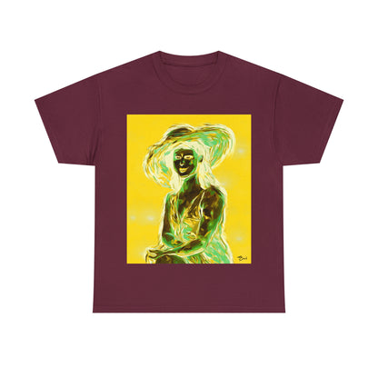 LADY IN SUN HAT (an Inversion in Blue) - Airt on a Shirt  - Unisex Heavy Cotton Tee - AUS