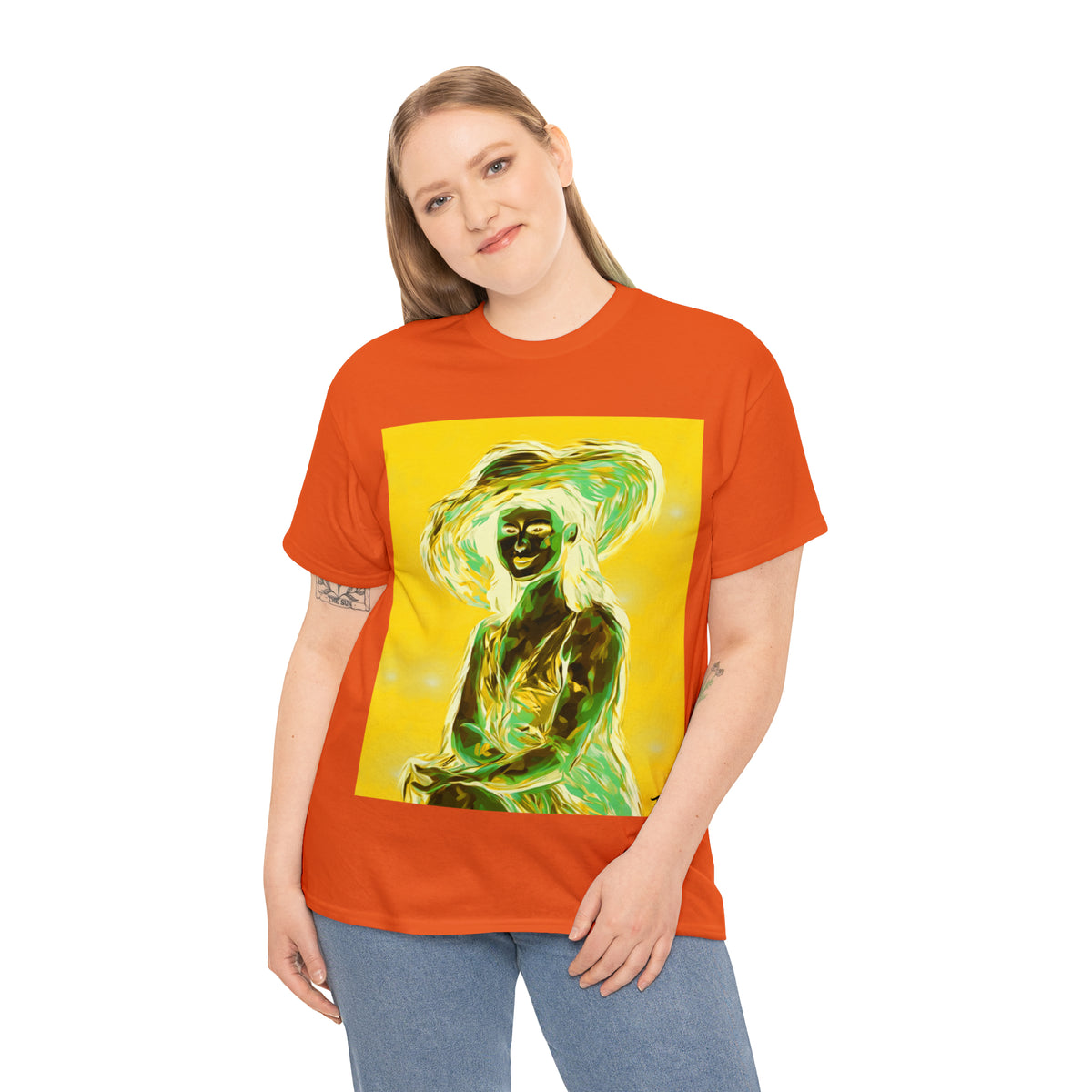 LADY IN SUN HAT (an Inversion in Blue) - Airt on a Shirt  - Unisex Heavy Cotton Tee - AUS