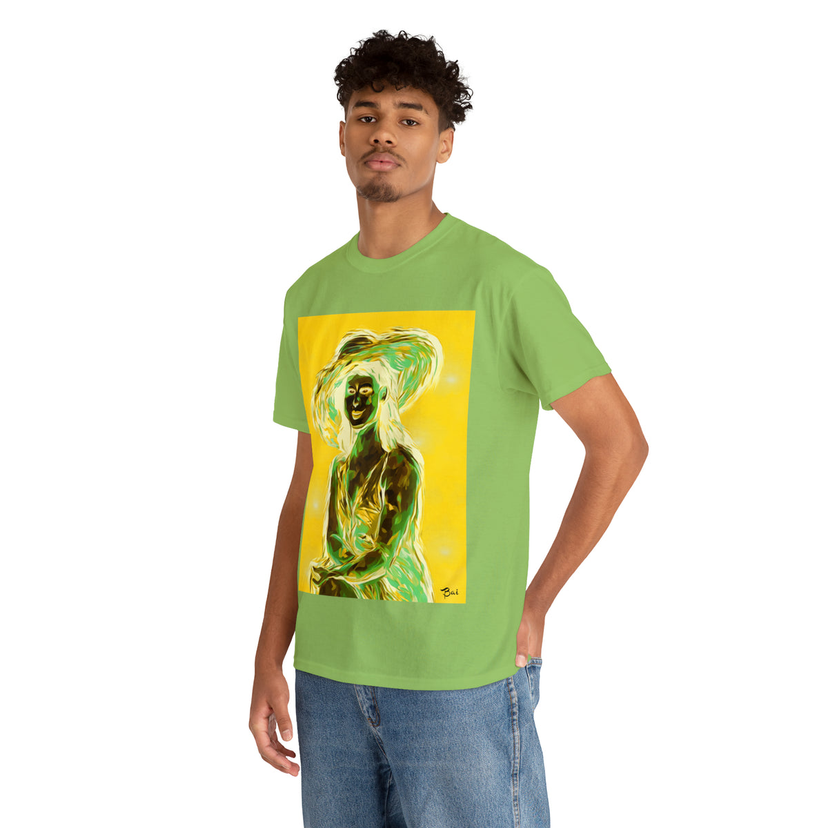 LADY IN SUN HAT (an Inversion in Blue) - Airt on a Shirt  - Unisex Heavy Cotton Tee - AUS
