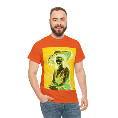 LADY IN SUN HAT (an Inversion in Blue) - Airt on a Shirt  - Unisex Heavy Cotton Tee - AUS