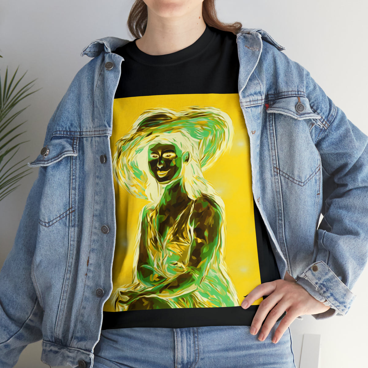 LADY IN SUN HAT (an Inversion in Blue) - Airt on a Shirt  - Unisex Heavy Cotton Tee - AUS