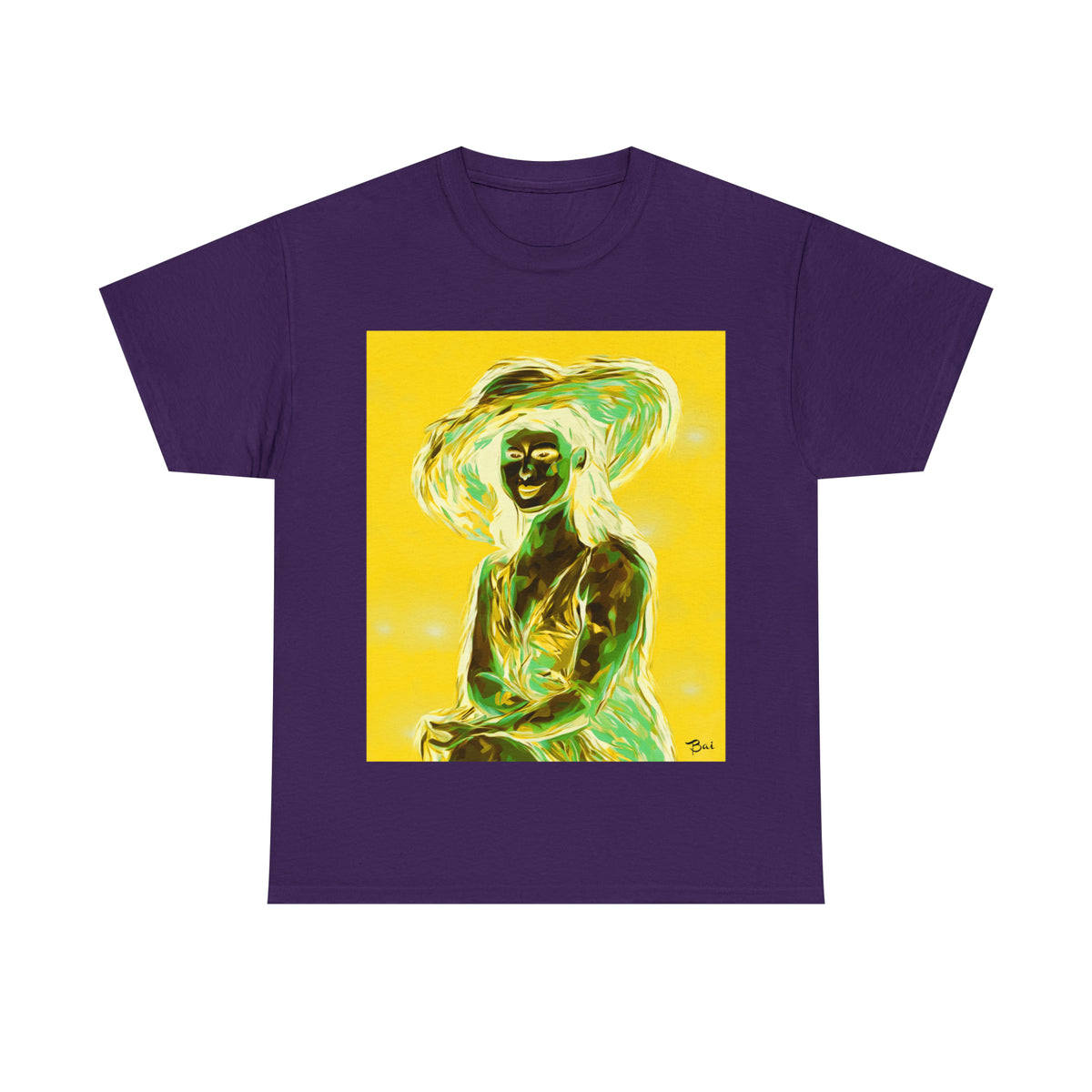 LADY IN SUN HAT (an Inversion in Blue) - Airt on a Shirt  - Unisex Heavy Cotton Tee - AUS