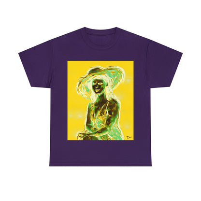 LADY IN SUN HAT (an Inversion in Blue) - Airt on a Shirt  - Unisex Heavy Cotton Tee - AUS