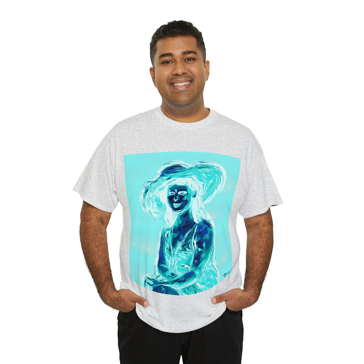 LADY IN SUN HAT (an Inversion in Red) - Airt on a Shirt  - Unisex Heavy Cotton Tee - AUS
