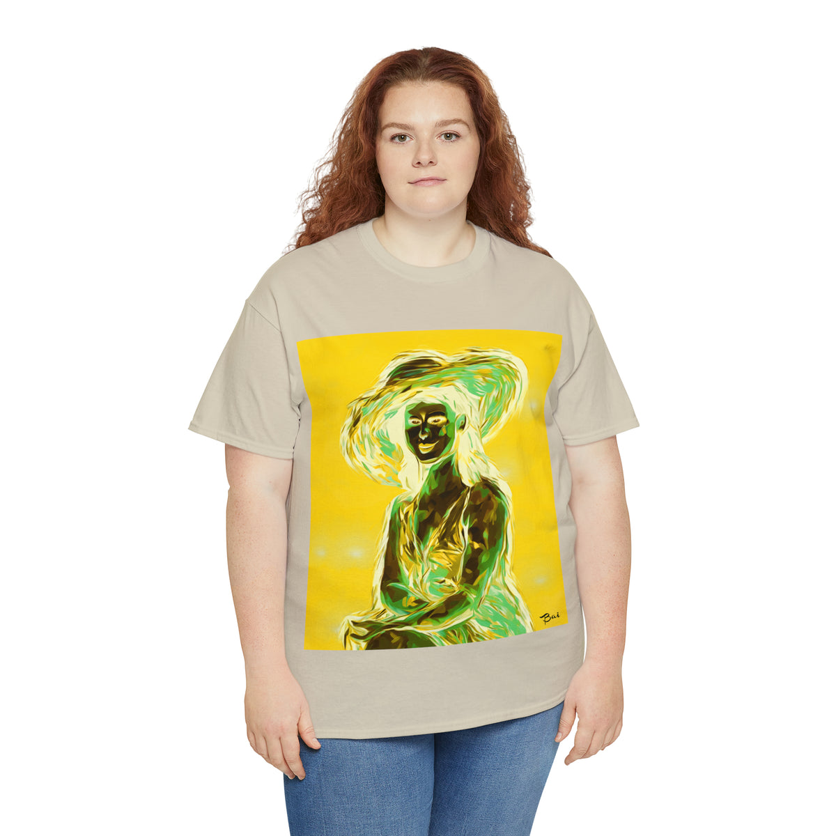 LADY IN SUN HAT (an Inversion in Blue) - Airt on a Shirt  - Unisex Heavy Cotton Tee - AUS