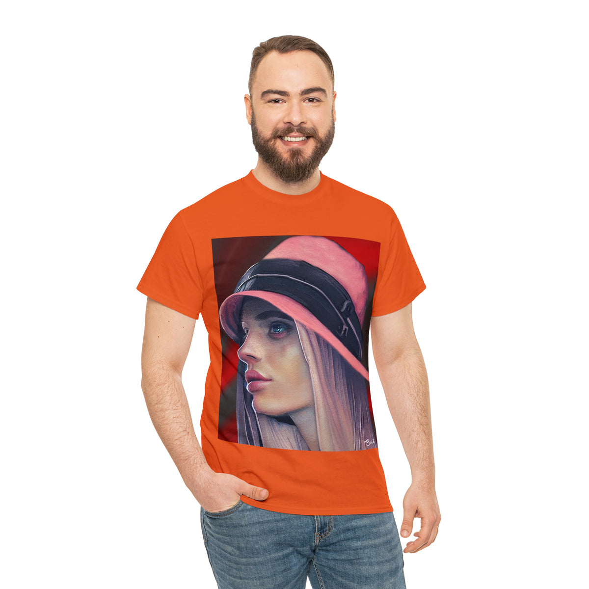 LADY IN PINK HAT - Airt on a Shirt  - Unisex Heavy Cotton Tee - AUS