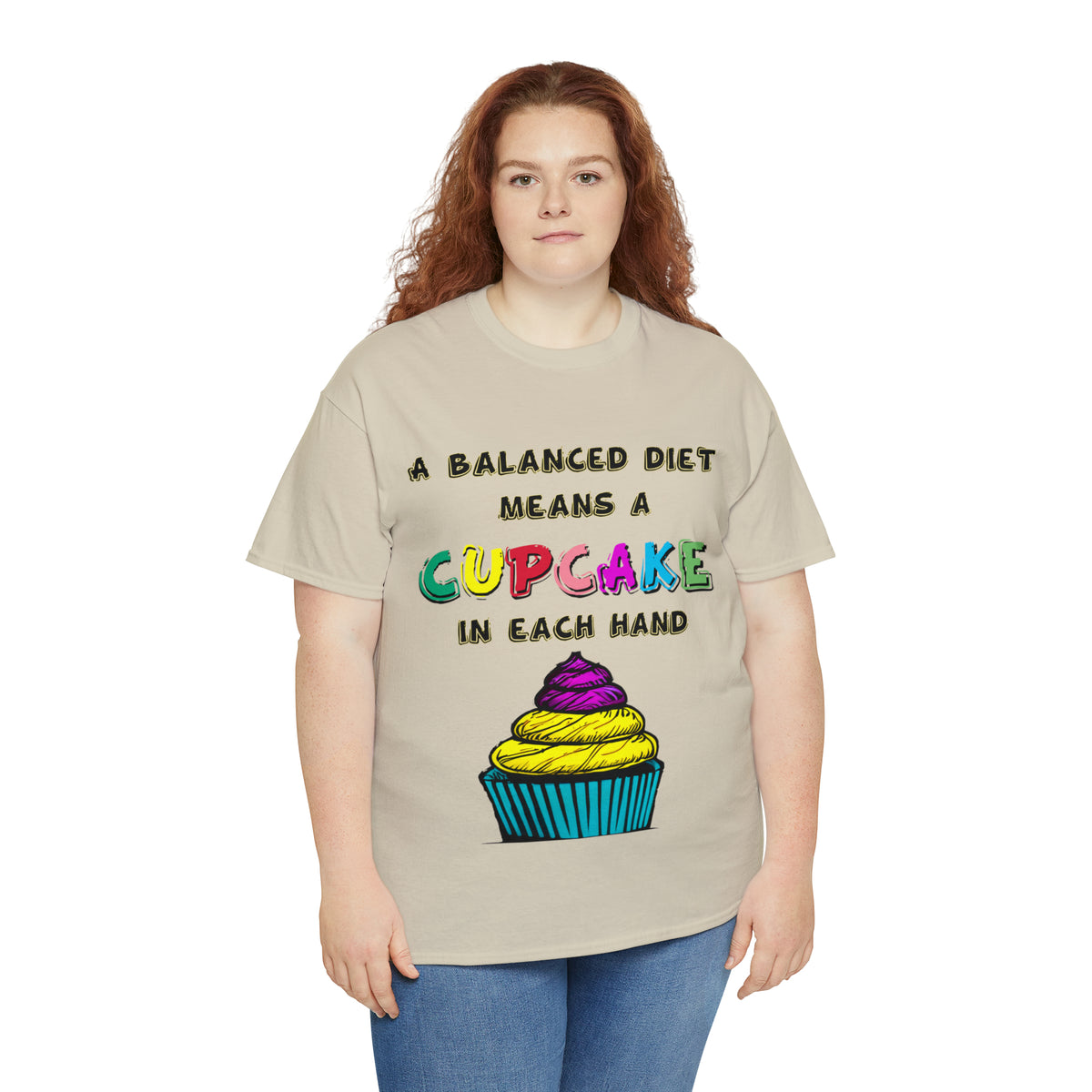 A Balanced Life is a CUPCAKE in Each Hand...  - Unisex Heavy Cotton Tee - AUS