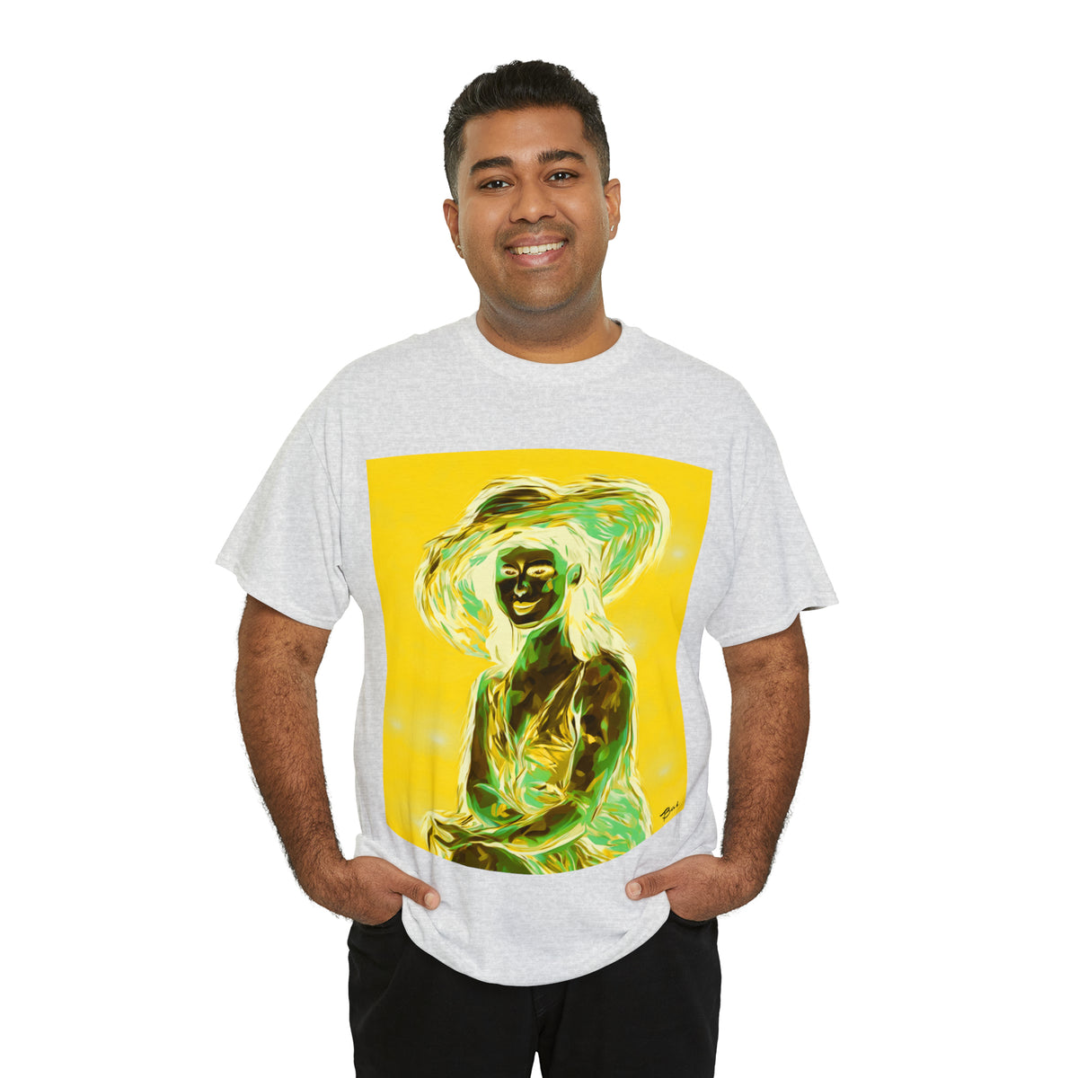 LADY IN SUN HAT (an Inversion in Blue) - Airt on a Shirt  - Unisex Heavy Cotton Tee - AUS
