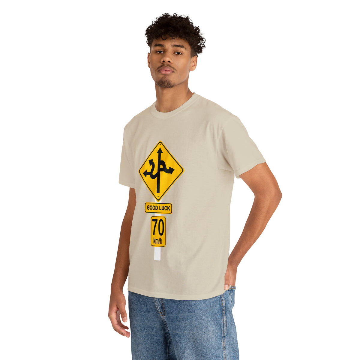 GOOD LUCK 70 kph Silly Sign - Unisex Heavy Cotton Tee - AUS