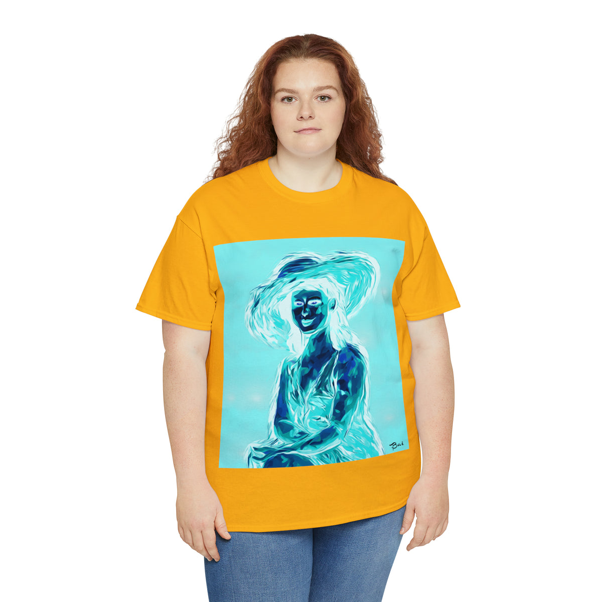 LADY IN SUN HAT (an Inversion in Red) - Airt on a Shirt  - Unisex Heavy Cotton Tee - AUS