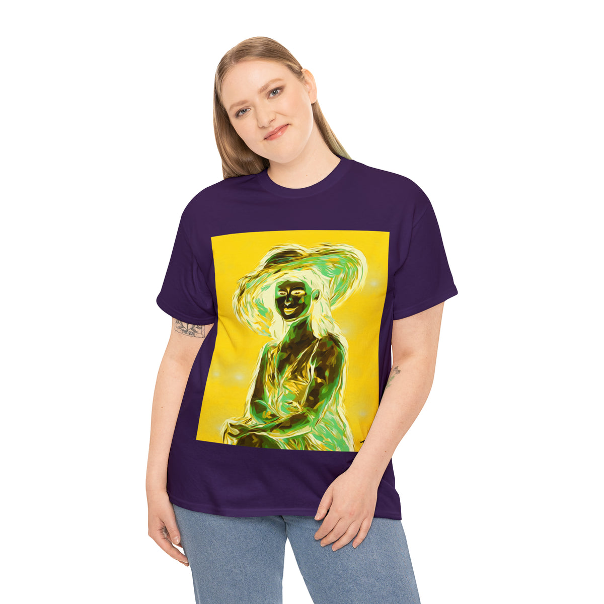 LADY IN SUN HAT (an Inversion in Blue) - Airt on a Shirt  - Unisex Heavy Cotton Tee - AUS