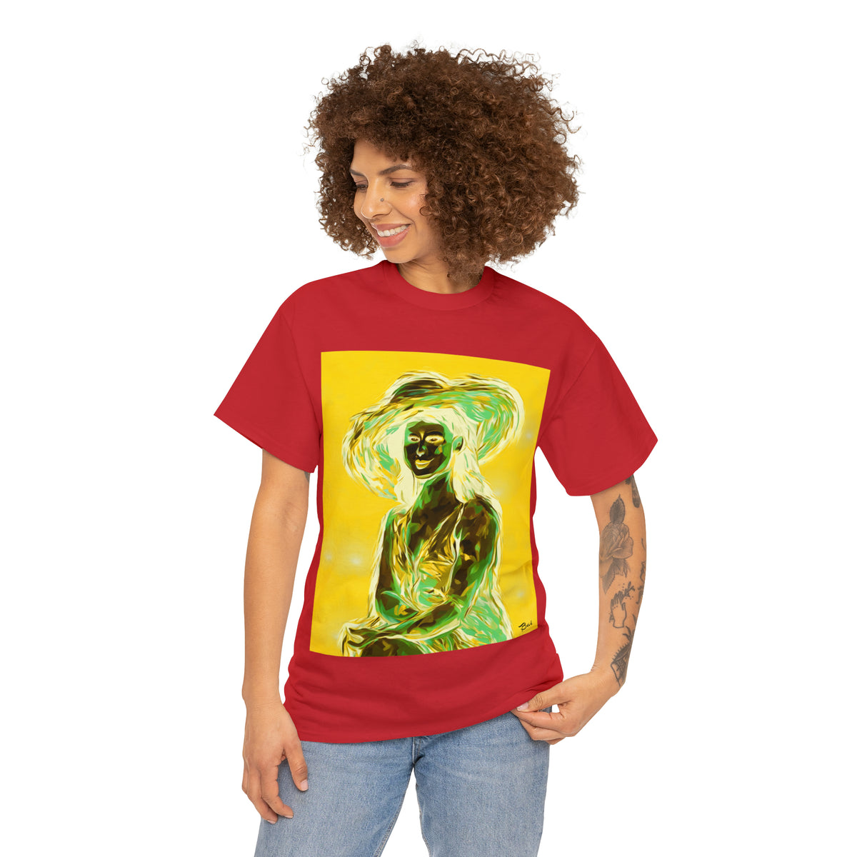 LADY IN SUN HAT (an Inversion in Blue) - Airt on a Shirt  - Unisex Heavy Cotton Tee - AUS