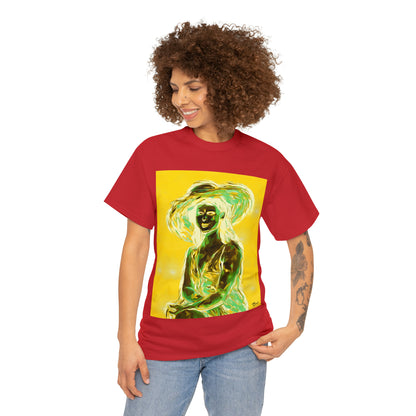 LADY IN SUN HAT (an Inversion in Blue) - Airt on a Shirt  - Unisex Heavy Cotton Tee - AUS