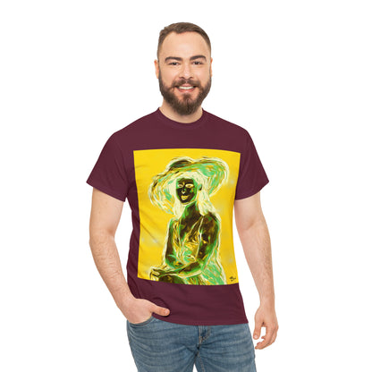 LADY IN SUN HAT (an Inversion in Blue) - Airt on a Shirt  - Unisex Heavy Cotton Tee - AUS