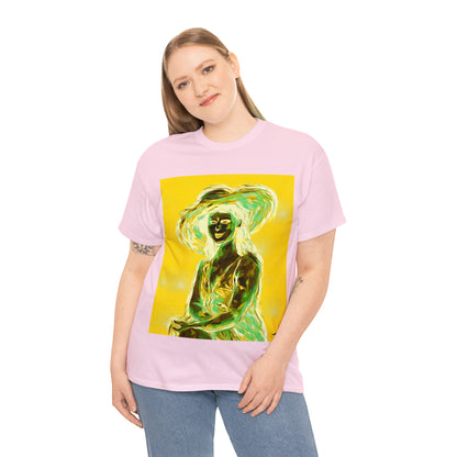 LADY IN SUN HAT (an Inversion in Blue) - Airt on a Shirt  - Unisex Heavy Cotton Tee - AUS
