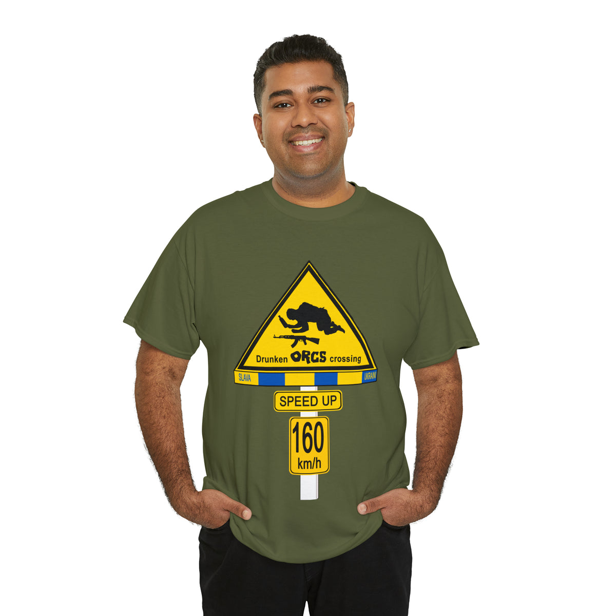 DRU**** ORCS CROSSING UKRAINE SUPPORTER T-SHIRT - Unisex Heavy Cotton Tee - AUS