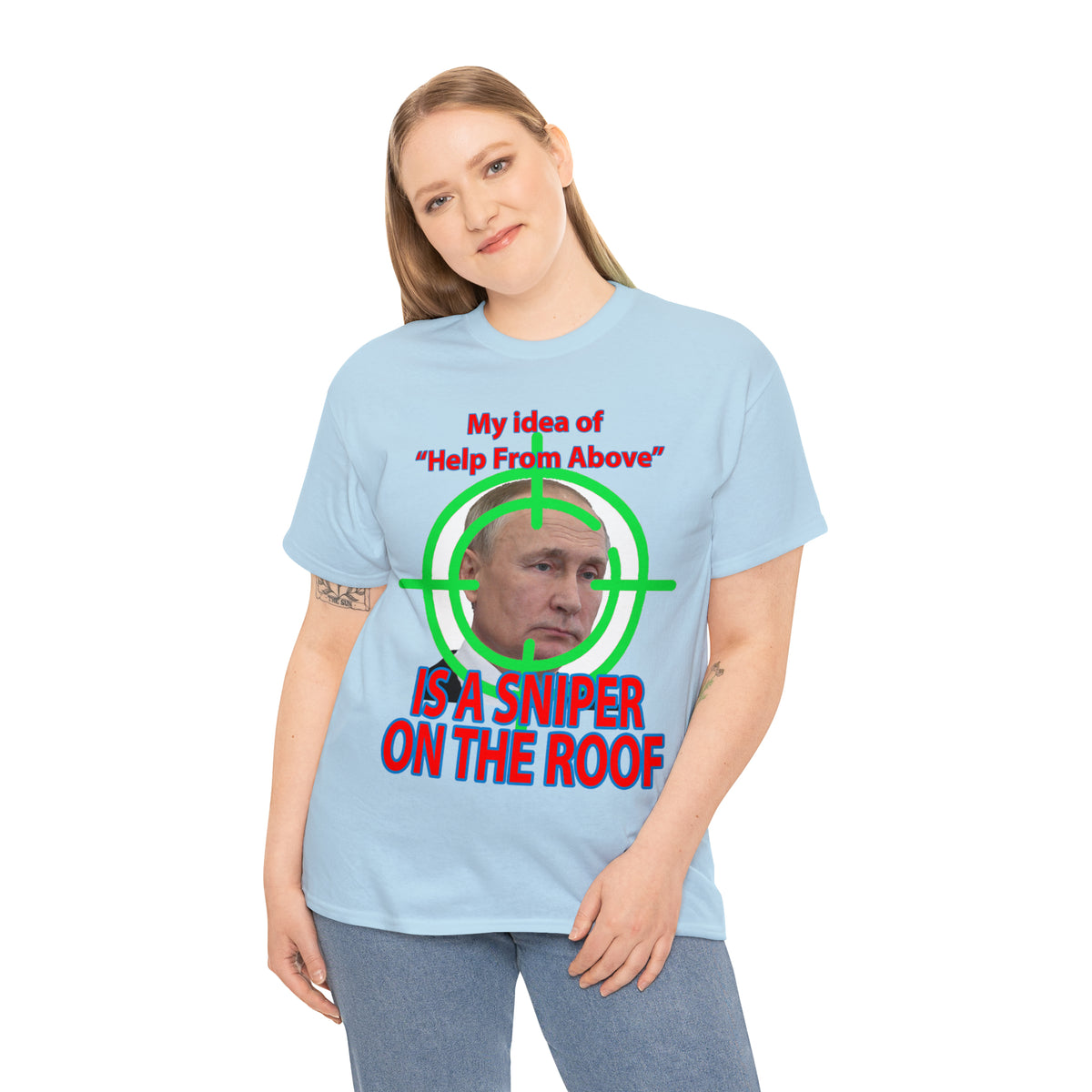 Help from Above SNIPER ON THE ROOF - Funny Unisex Heavy Cotton Tee - USA