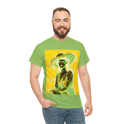 LADY IN SUN HAT (an Inversion in Blue) - Airt on a Shirt  - Unisex Heavy Cotton Tee - AUS