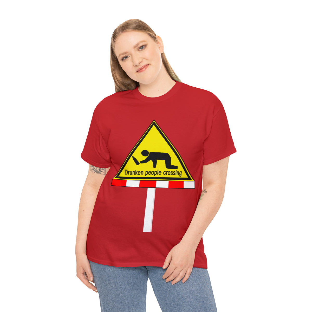 DRU**** PEOPLE CROSSING FUNNY SIGN T-SHIRT - Unisex Heavy Cotton Tee - AUS