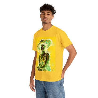 LADY IN SUN HAT (an Inversion in Blue) - Airt on a Shirt  - Unisex Heavy Cotton Tee - AUS