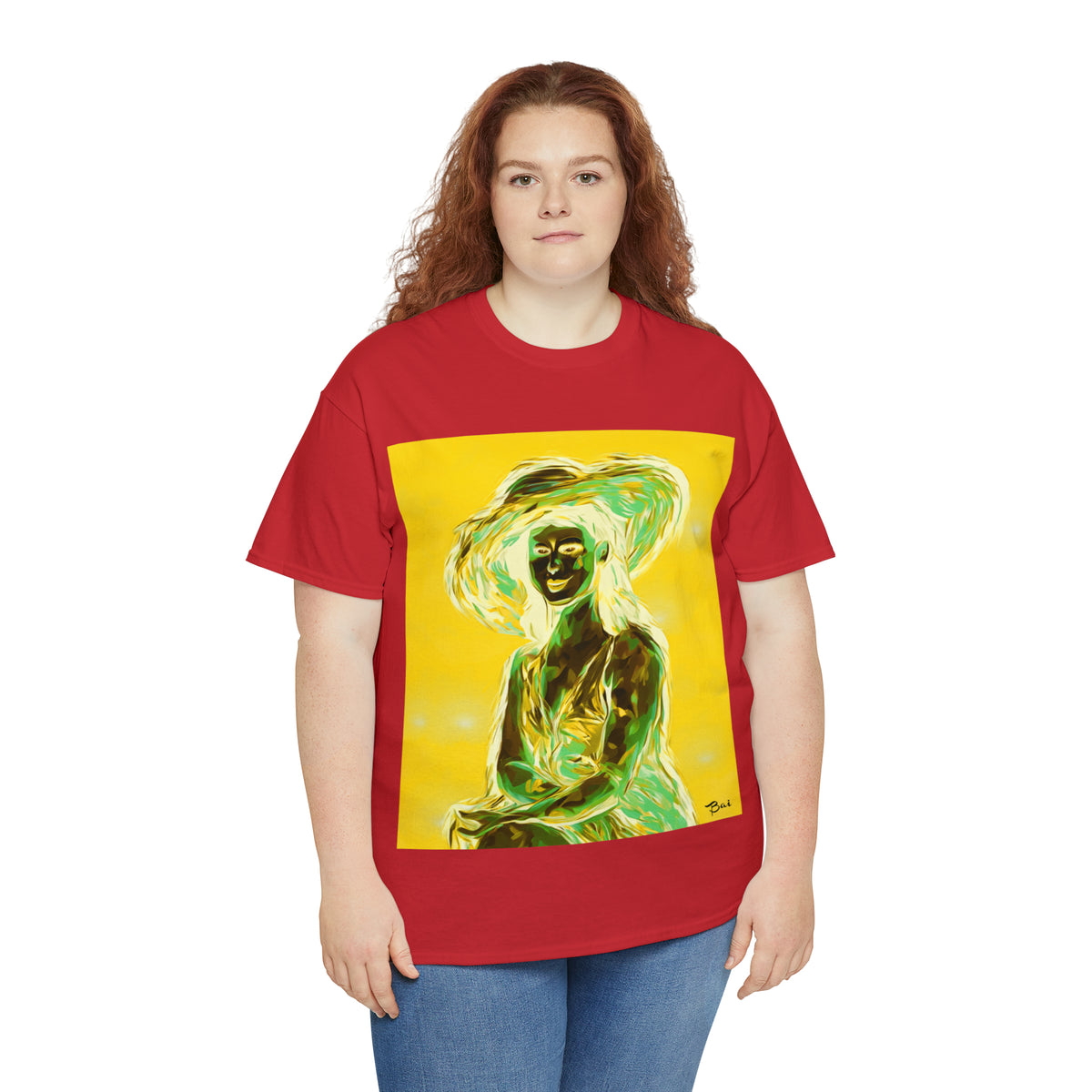 LADY IN SUN HAT (an Inversion in Blue) - Airt on a Shirt  - Unisex Heavy Cotton Tee - AUS