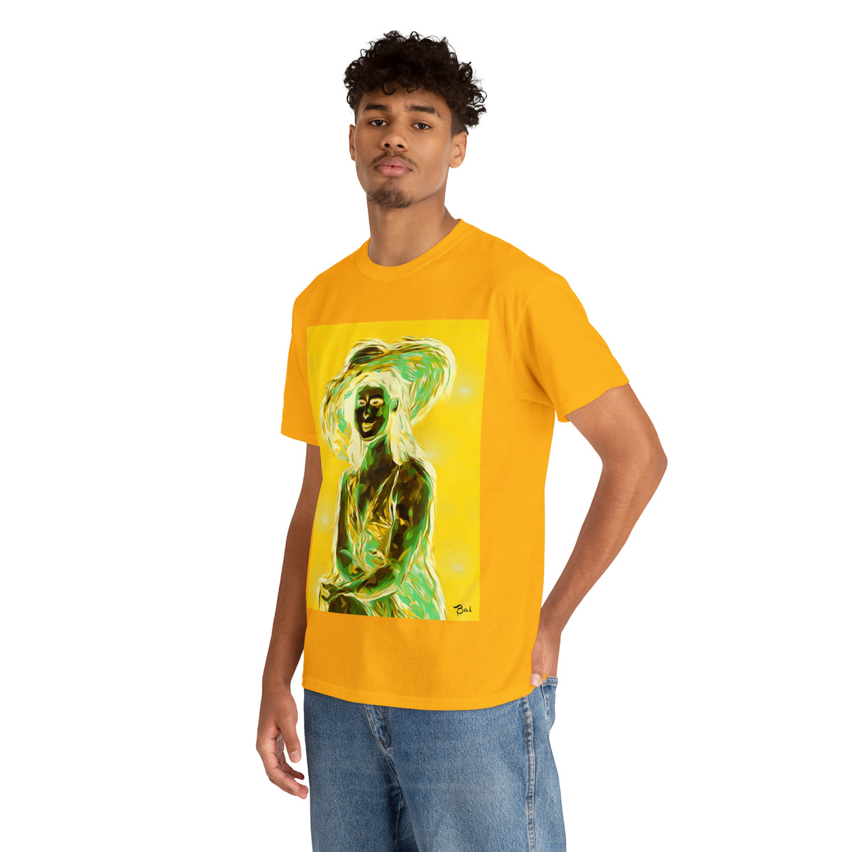 LADY IN SUN HAT (an Inversion in Blue) - Airt on a Shirt  - Unisex Heavy Cotton Tee - AUS