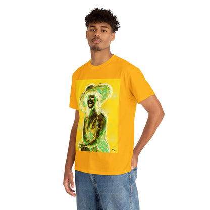 LADY IN SUN HAT (an Inversion in Blue) - Airt on a Shirt  - Unisex Heavy Cotton Tee - AUS