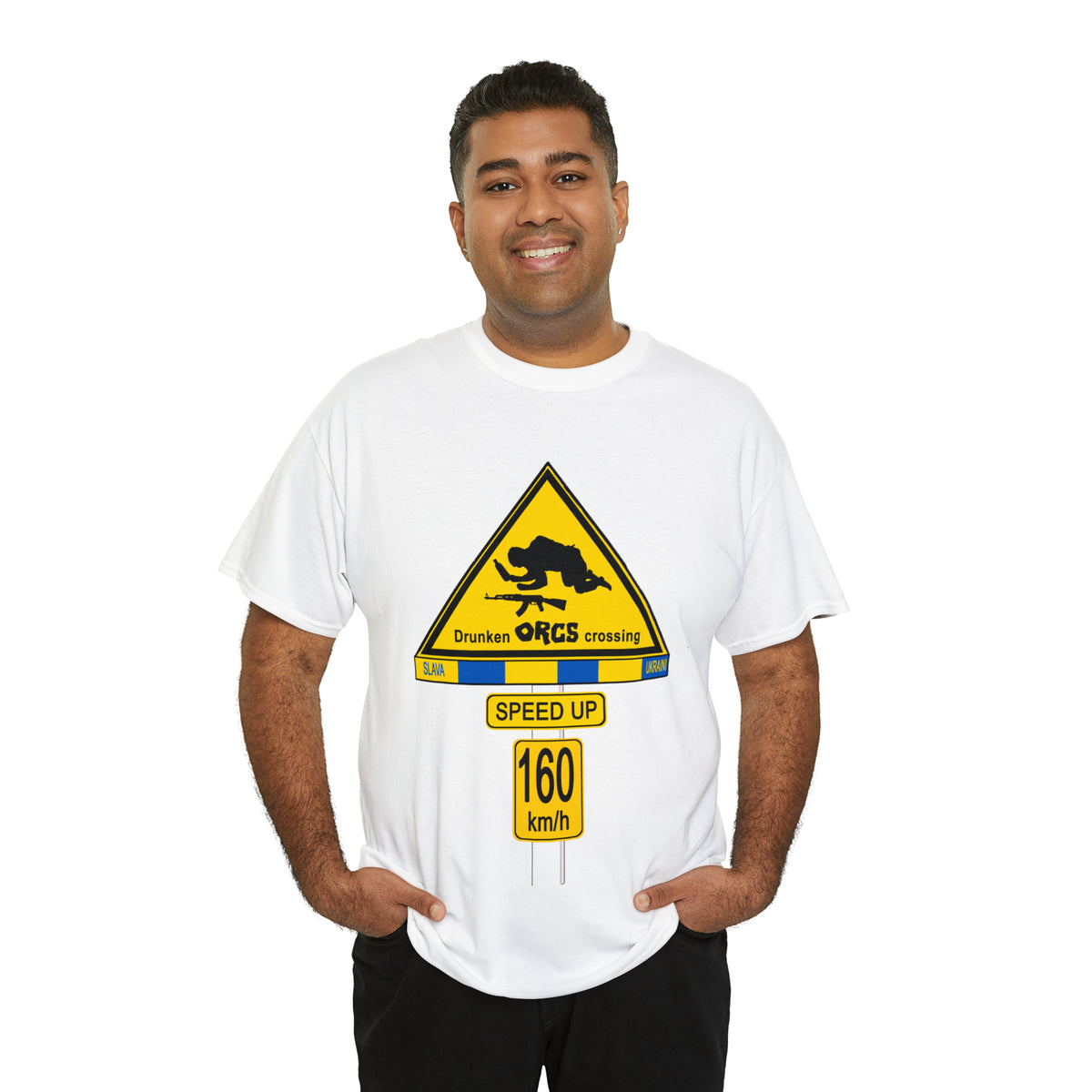 DRU**** ORCS CROSSING UKRAINE SUPPORTER T-SHIRT - Unisex Heavy Cotton Tee - AUS