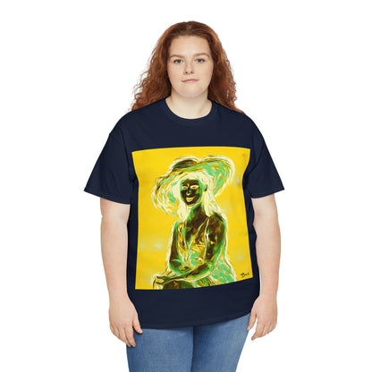 LADY IN SUN HAT (an Inversion in Blue) - Airt on a Shirt  - Unisex Heavy Cotton Tee - AUS
