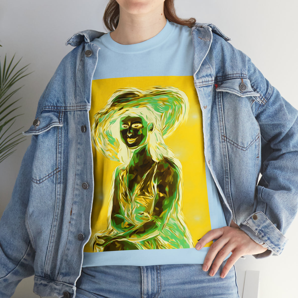 LADY IN SUN HAT (an Inversion in Blue) - Airt on a Shirt  - Unisex Heavy Cotton Tee - AUS