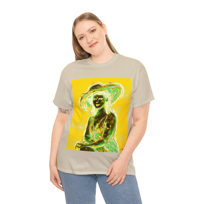 LADY IN SUN HAT (an Inversion in Blue) - Airt on a Shirt  - Unisex Heavy Cotton Tee - AUS