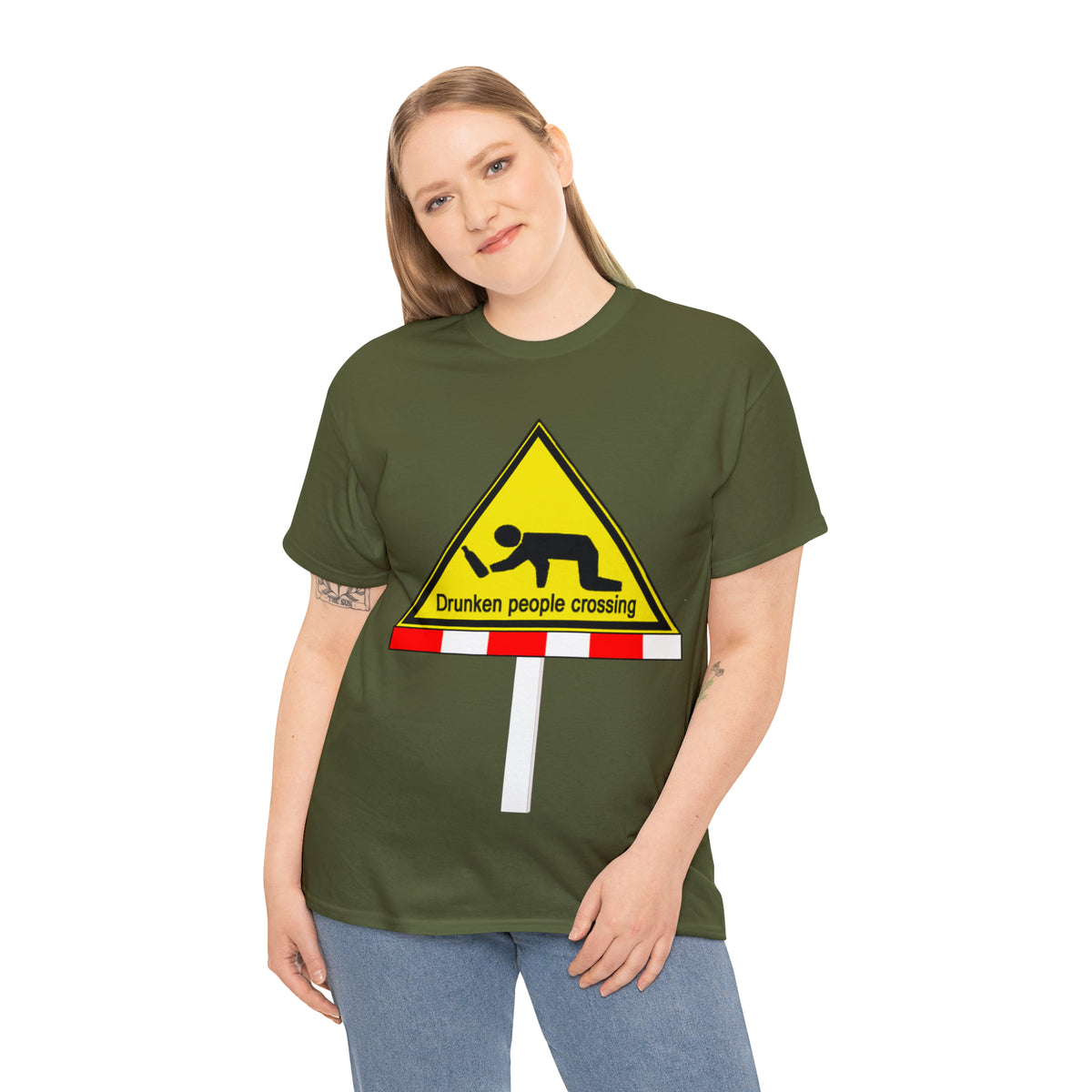 DRU**** PEOPLE CROSSING FUNNY SIGN T-SHIRT - Unisex Heavy Cotton Tee - AUS