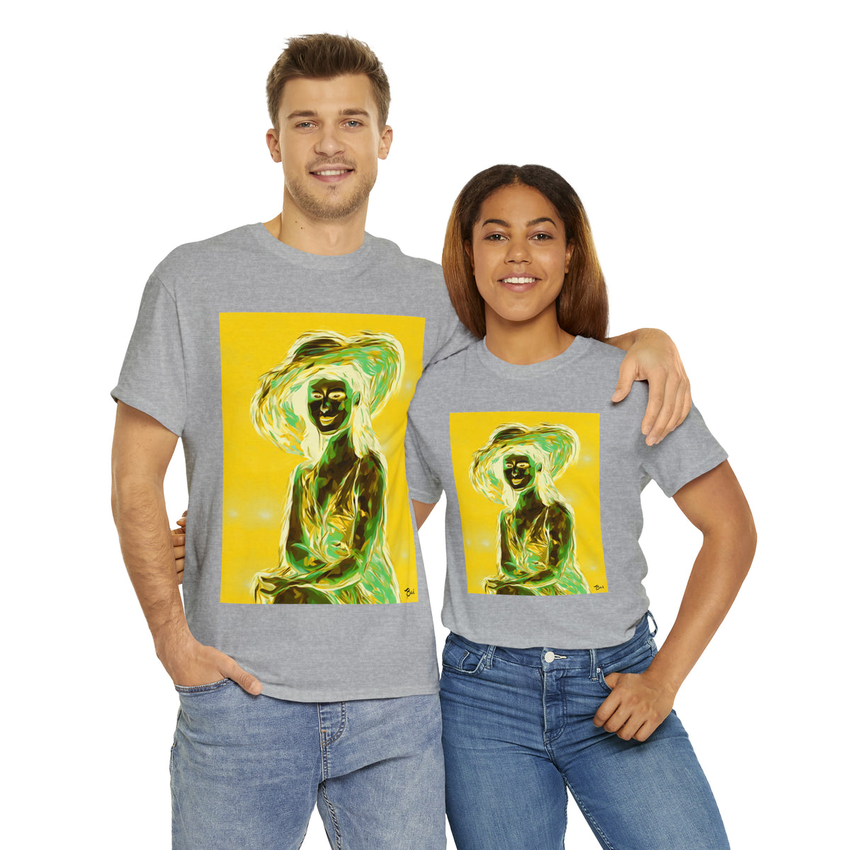 LADY IN SUN HAT (an Inversion in Blue) - Airt on a Shirt  - Unisex Heavy Cotton Tee - AUS