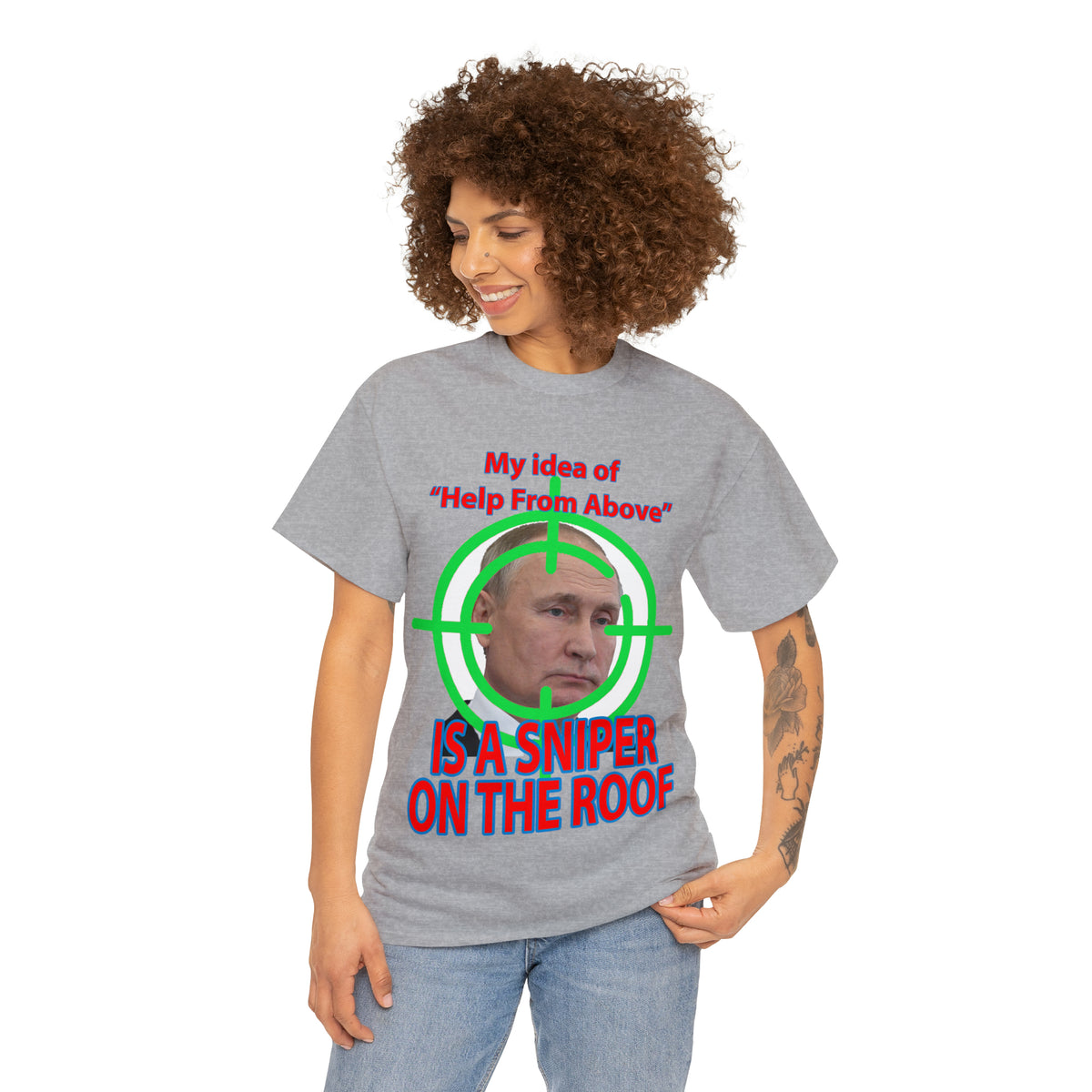 Help from Above SNIPER ON THE ROOF - Funny Unisex Heavy Cotton Tee - AUS