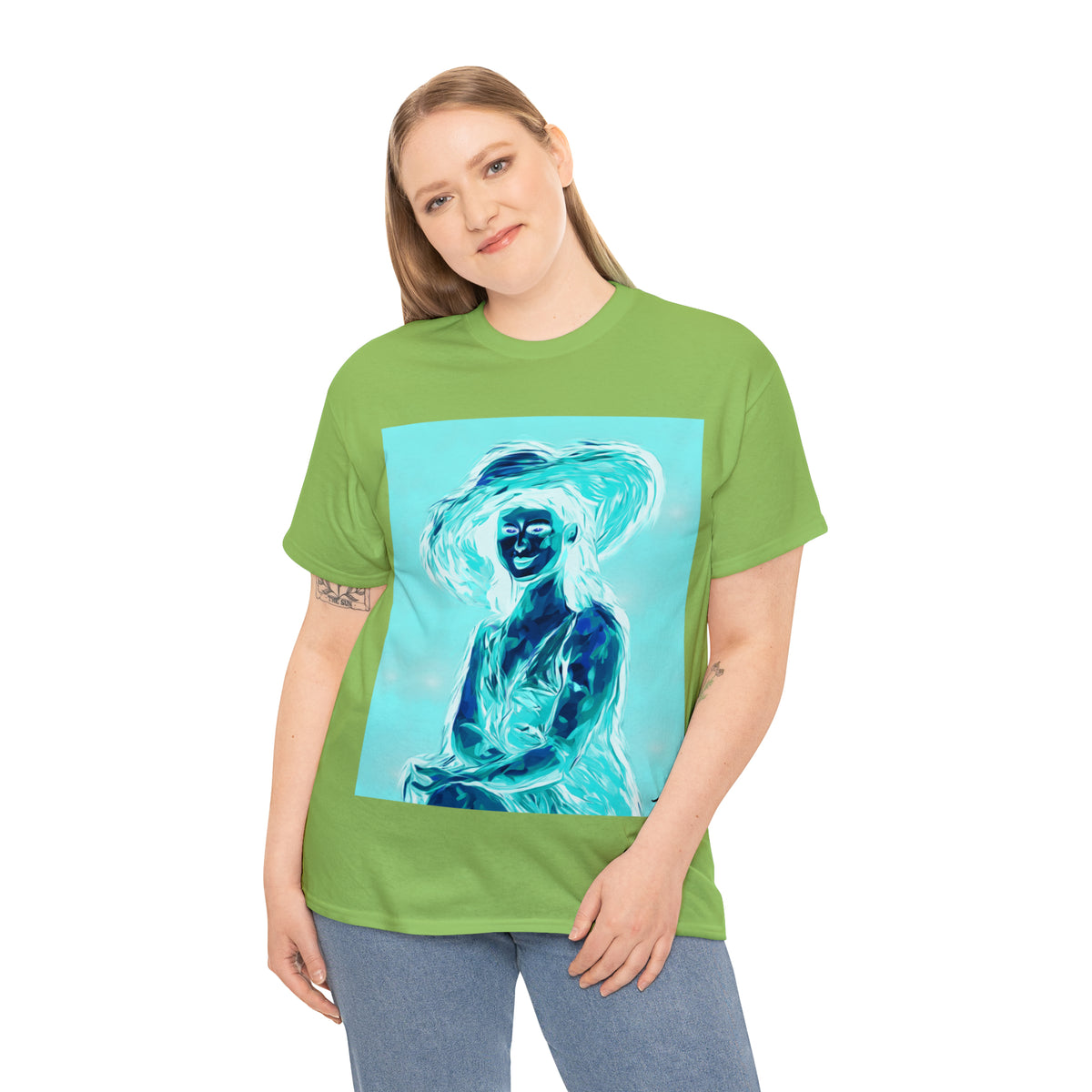 LADY IN SUN HAT (an Inversion in Red) - Airt on a Shirt  - Unisex Heavy Cotton Tee - AUS