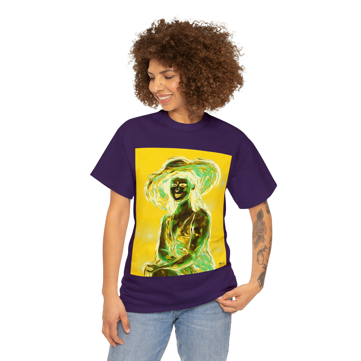 LADY IN SUN HAT (an Inversion in Blue) - Airt on a Shirt  - Unisex Heavy Cotton Tee - AUS
