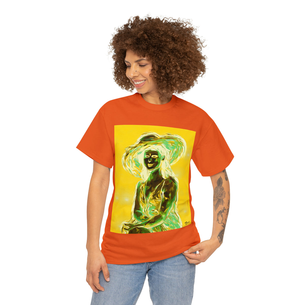 LADY IN SUN HAT (an Inversion in Blue) - Airt on a Shirt  - Unisex Heavy Cotton Tee - AUS