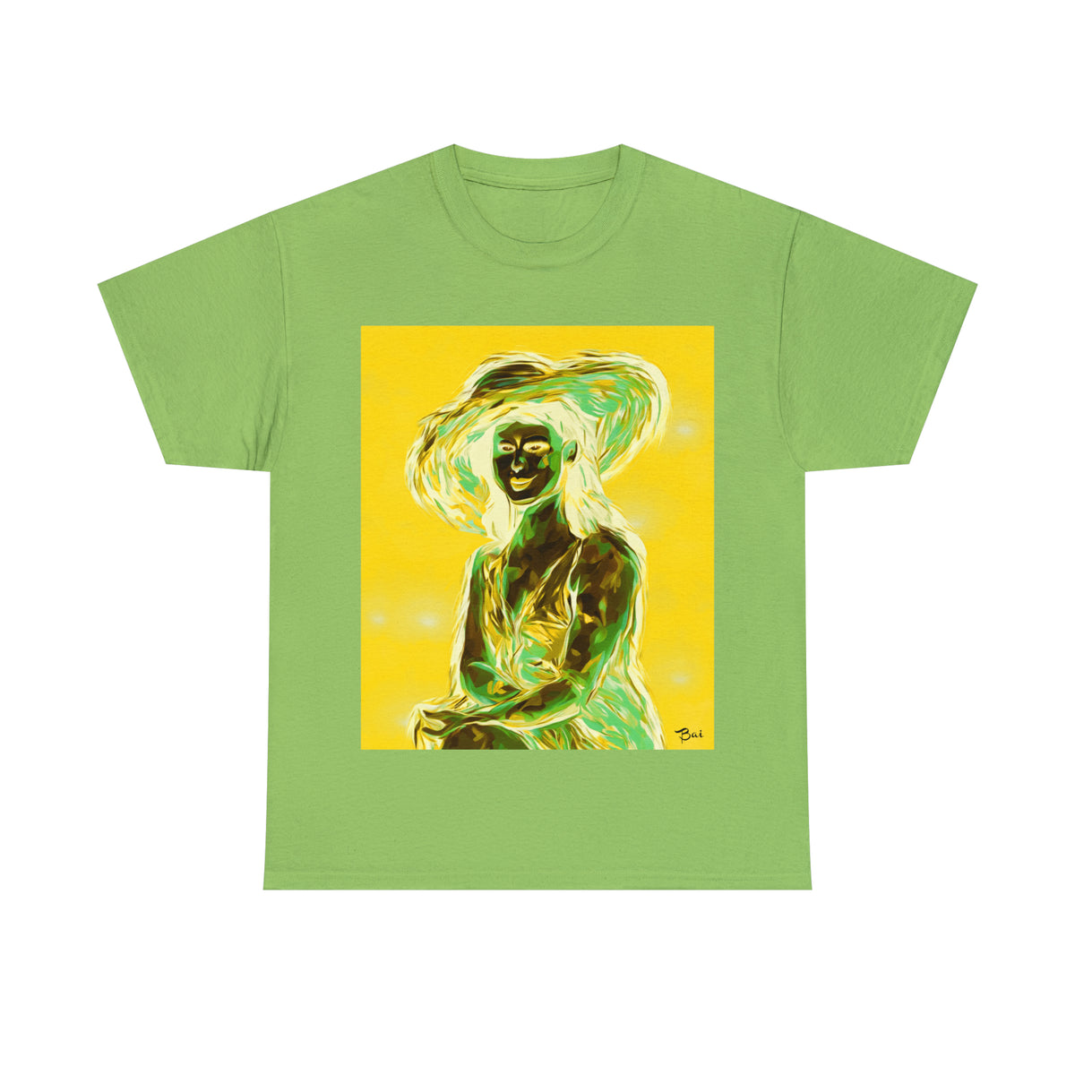 LADY IN SUN HAT (an Inversion in Blue) - Airt on a Shirt  - Unisex Heavy Cotton Tee - AUS