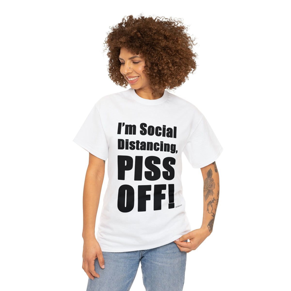 I'm Social Distancing, PI*S O*F! - Unisex Heavy Cotton Tee (White)
