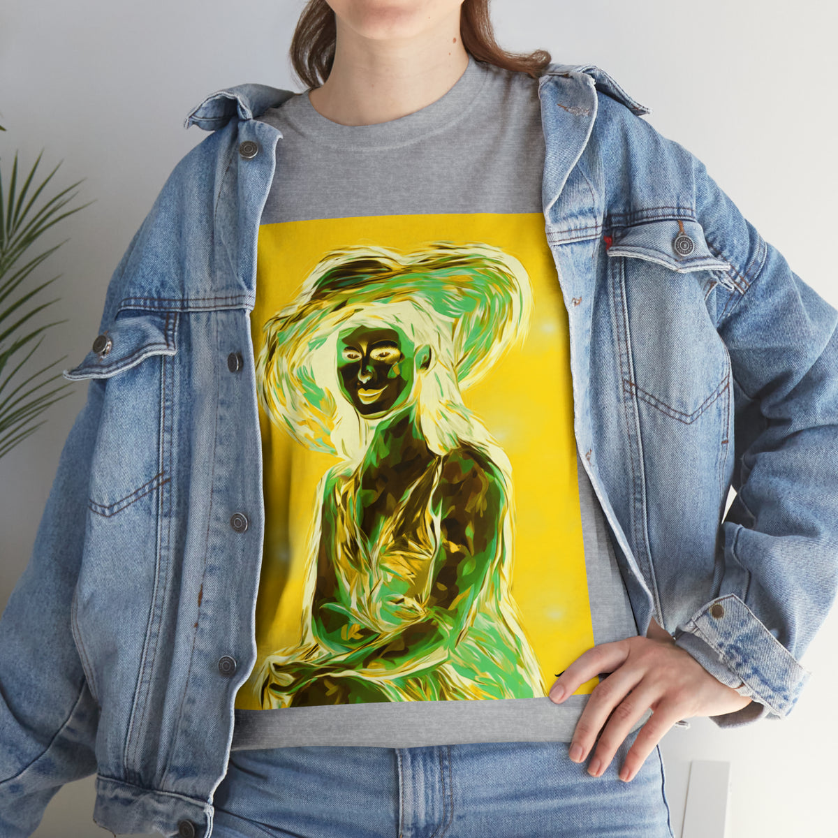 LADY IN SUN HAT (an Inversion in Blue) - Airt on a Shirt  - Unisex Heavy Cotton Tee - AUS