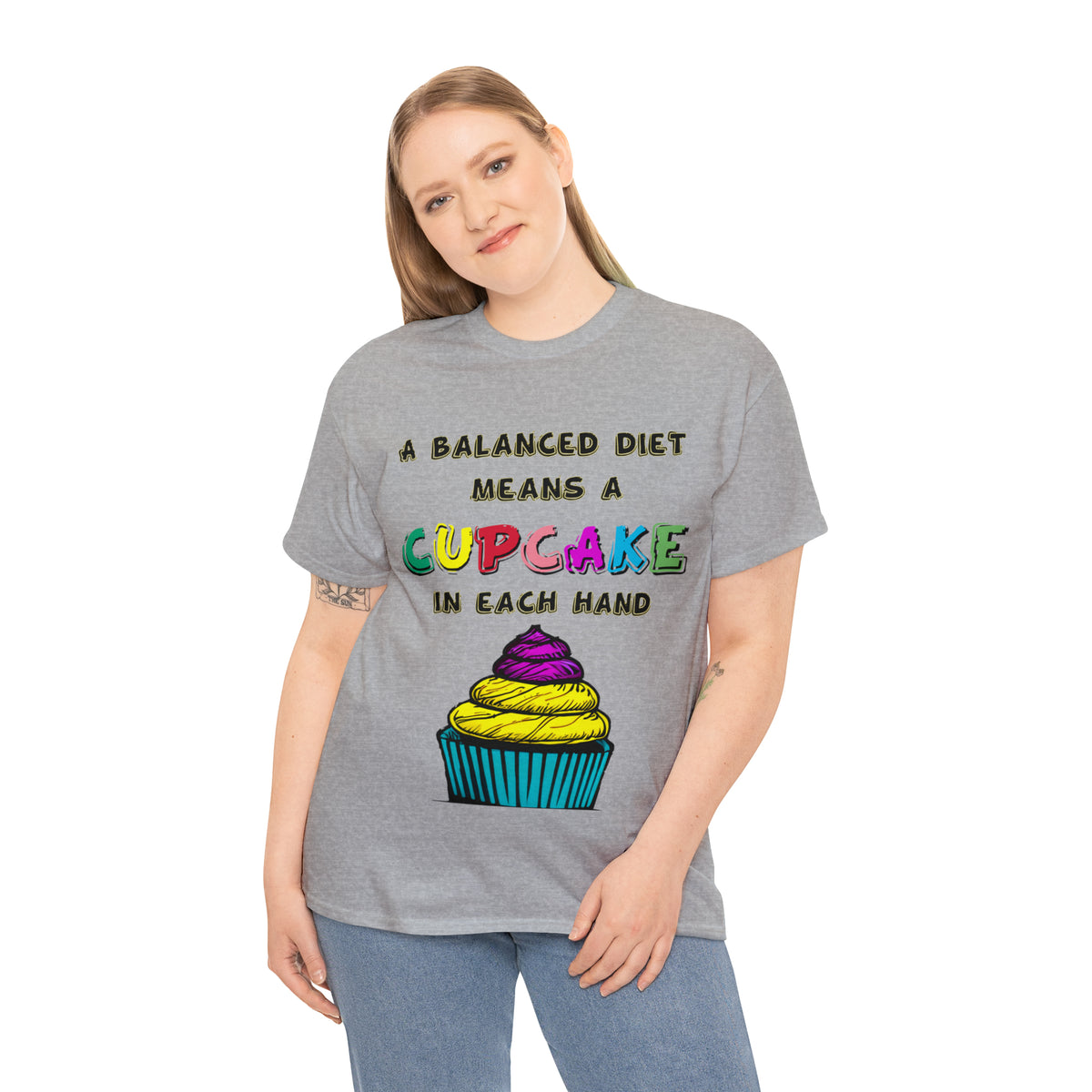 A Balanced Life is a CUPCAKE in Each Hand...  - Unisex Heavy Cotton Tee - AUS